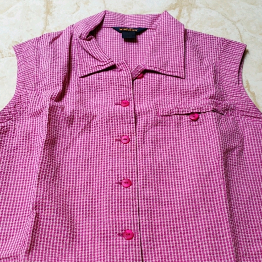 Woolrich Ladies Tank Top Size Med Pink and White Gingham Searsucker Style - Picture 5 of 8